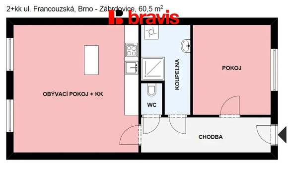 Pronájem bytu 2+kk 60 m², Brno - Zábrdovice, parkovací stání, nezařízený