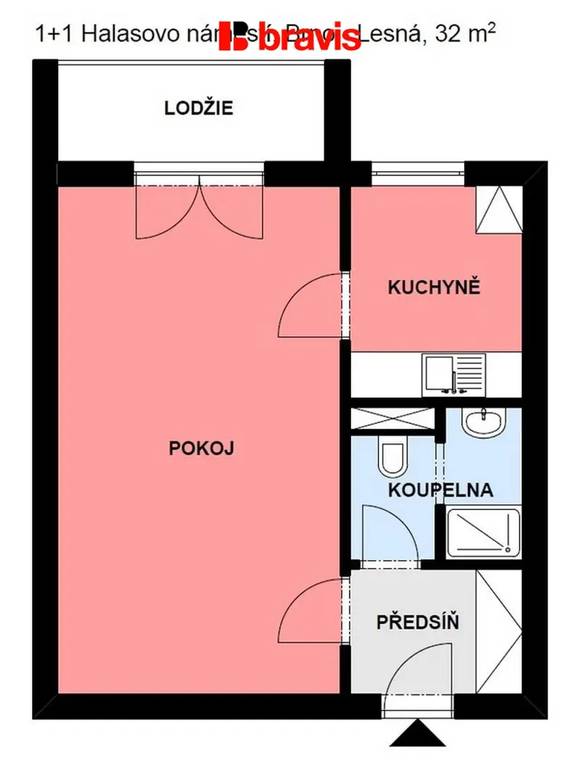 Pronájem bytu 1+1, Brno - Lesná, po úpravách, zařízený, zasklenná lodžie, ulice Halasovo náměstí