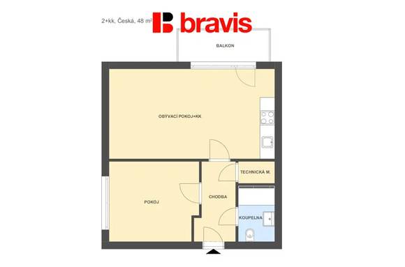 Pronájem bytu 2+kk, Česká u Brna, balkon, parkovací stání