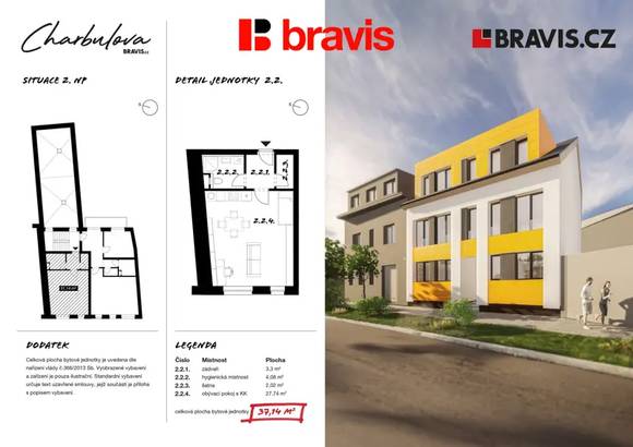 Pronájem moderní novostavby bytu 1+kk, Černovice: Charbulova, parkování v ceně, výhodna prvního nájemníka