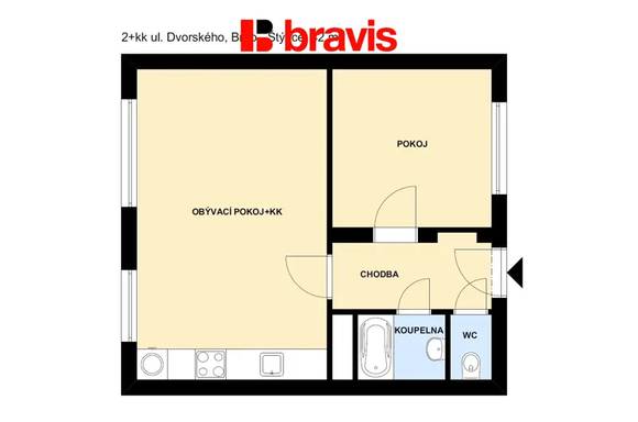 Pronájem moderního bytu 2+kk, ul. Dvorského, Brno - Štýřice, klimatizace, dobrá dostupnost v blízkosti Spielberk office