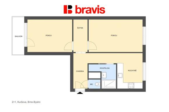 Pronájem bytu 2+1, Brno - Bystrc, ul. Kuršova, po rekonstrukci, balkon, sklep